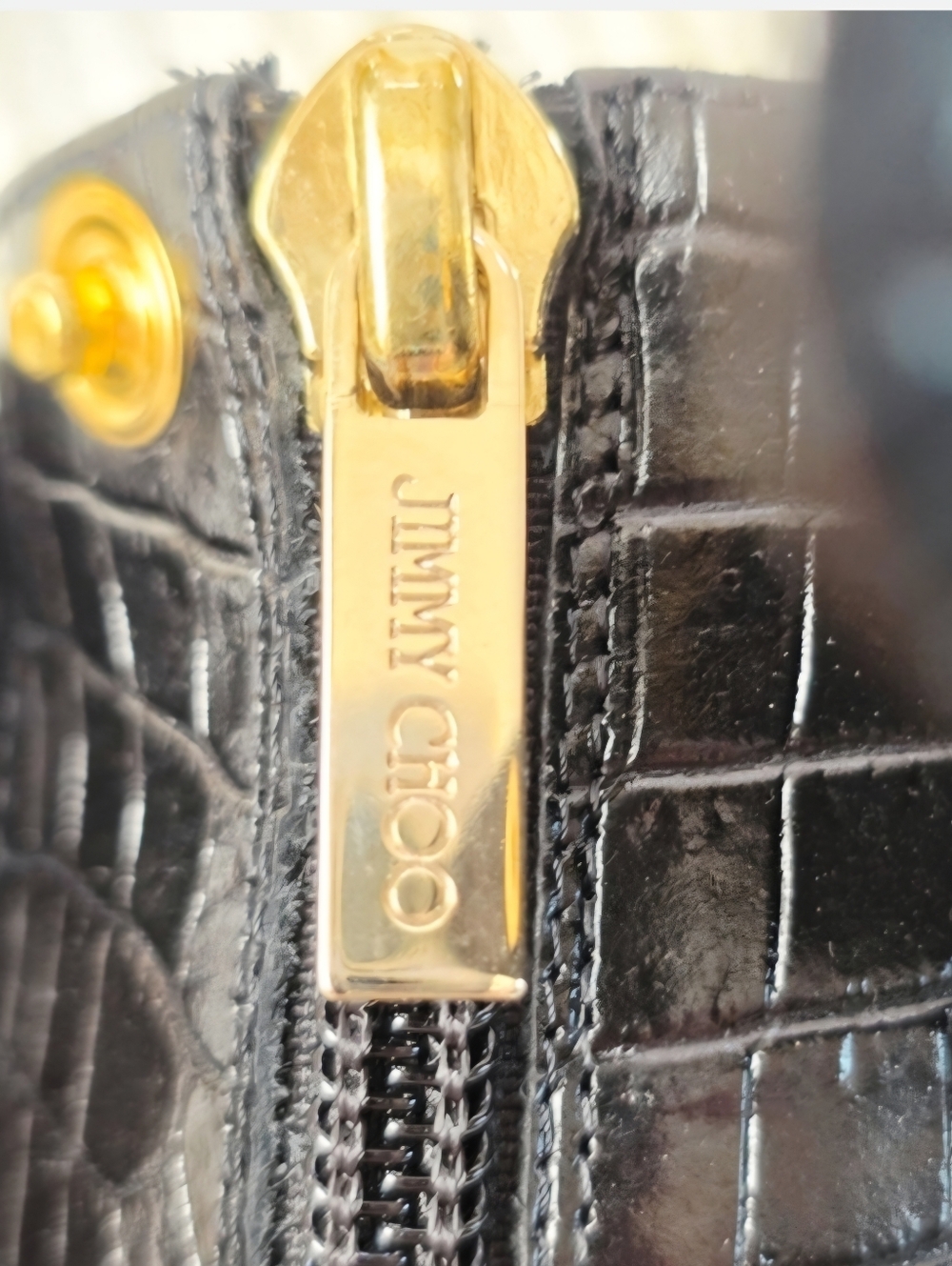 Jimmy Choo Black Croc-Embossed Knee-High Heeled Boots with Stretch Panels US 8 - Picture 14 of 16